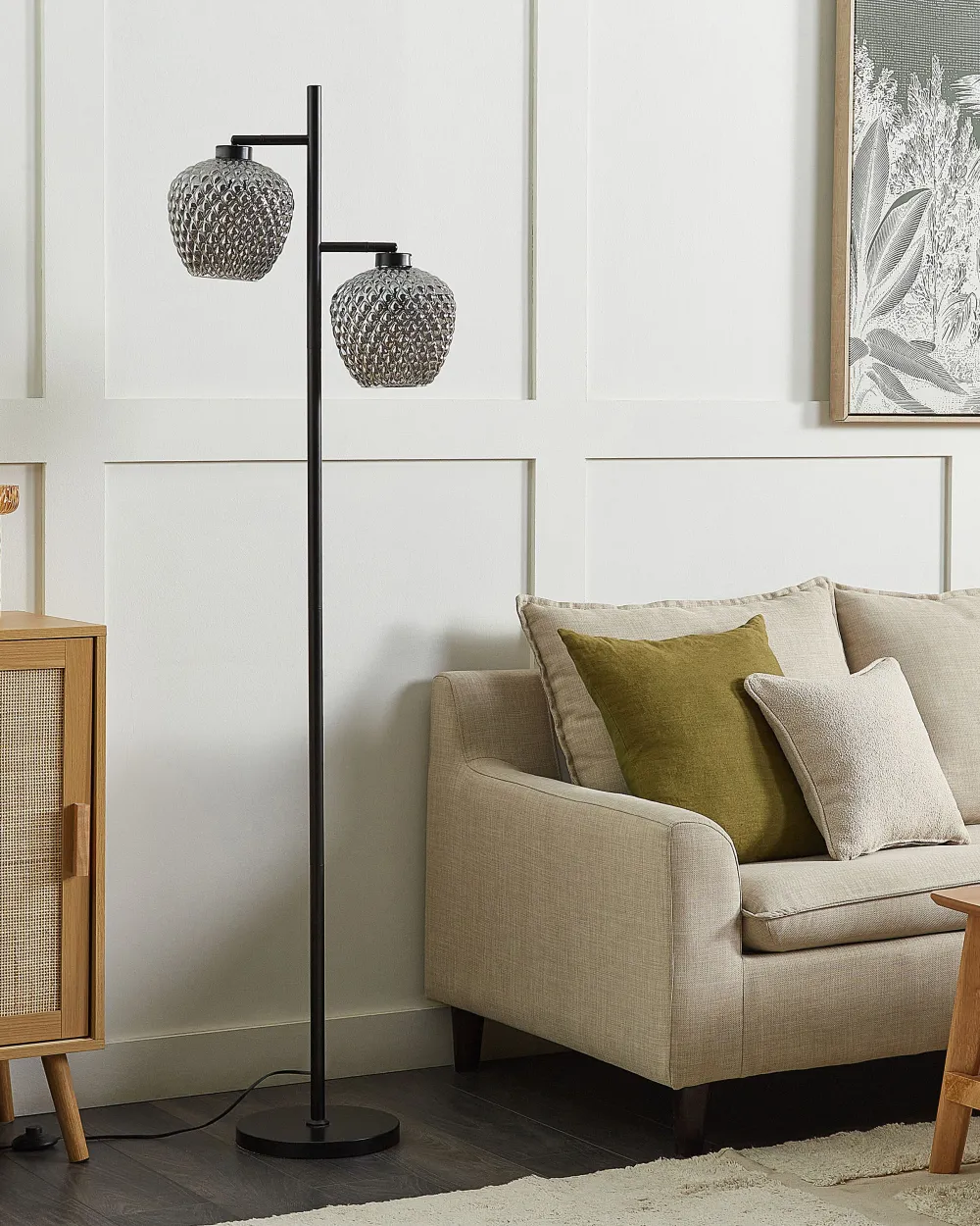 Valaisimet<Beliani Lattiavalaisin 2 Polttimoa Lasi Harmaa Sherry