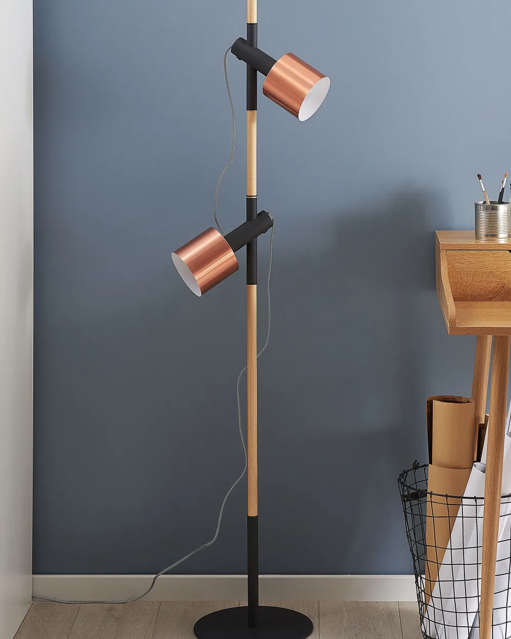 Valaisimet<Beliani Lattiavalaisin 2 Polttimoa Tammi Musta Owens