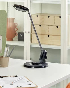 Valaisimet<Beliani Led-Poytavalaisin Alumiini Usb-Portti Hopea/Musta Corvus