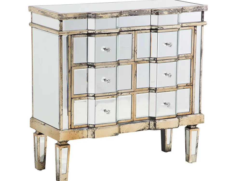 Sale Beliani Lipasto Peililasi 6 Laatikkoa Hopea Mozela