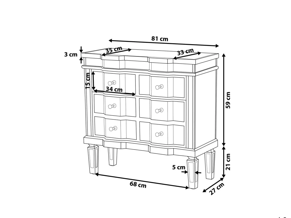 Sale Beliani Lipasto Peililasi 6 Laatikkoa Hopea Mozela
