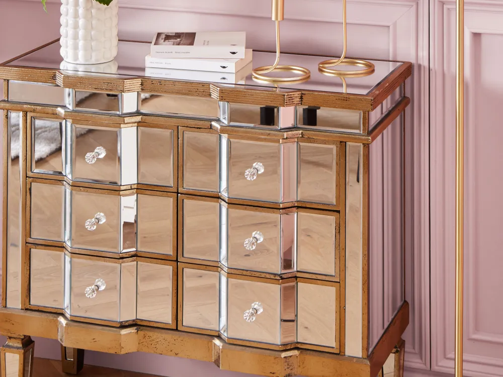 Sale Beliani Lipasto Peililasi 6 Laatikkoa Hopea Mozela