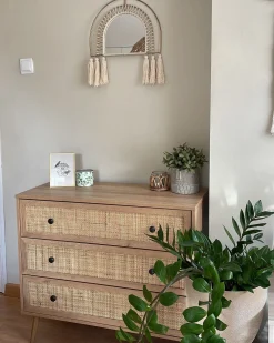 Säilytys<Beliani Lipasto Rottinki 3 Laatikkoa Vaalea Puu Ponca