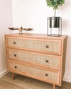 Säilytys<Beliani Lipasto Rottinki 3 Laatikkoa Vaalea Puu Ponca