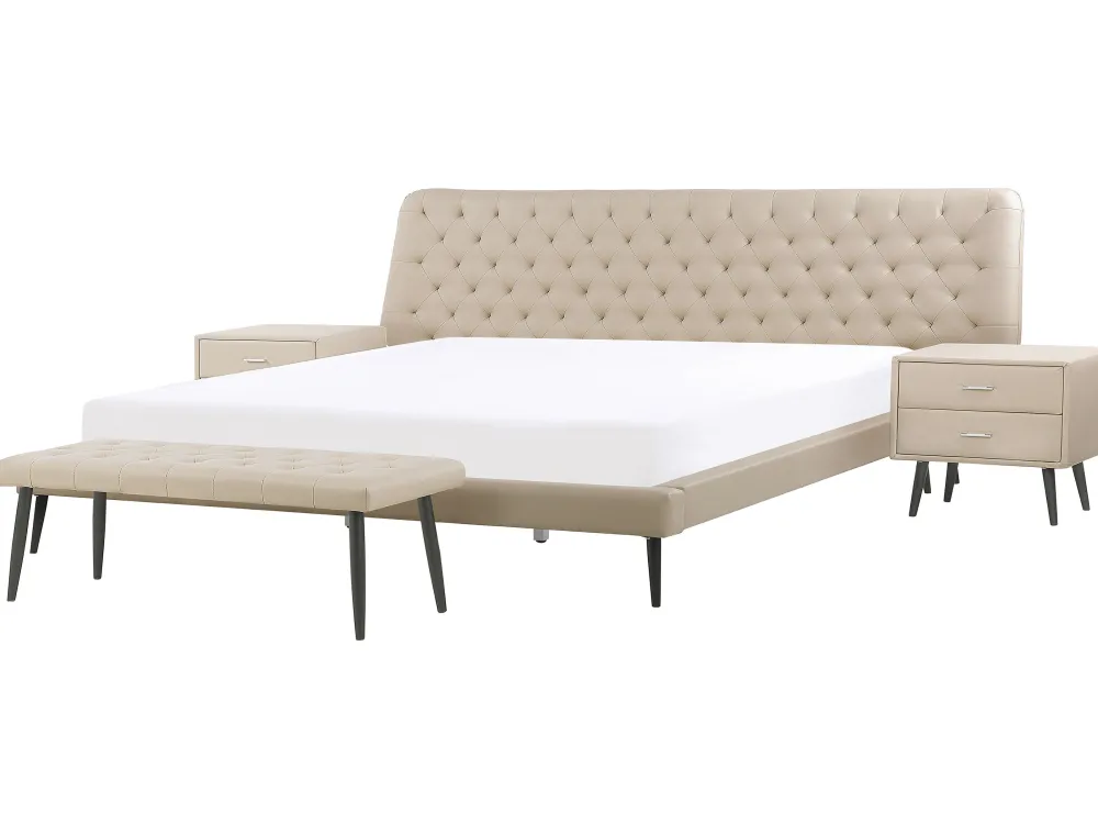 Sängyt<Beliani Makuuhuonesetti Keinonahka 4 Osaa Beige 180 X 200 Cm Essonne