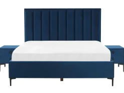 New Beliani Makuuhuonesetti Sametti 3 Osaa Laivastonsininen 180 X 200 Cm Sezanne