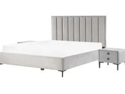 Sängyt<Beliani Makuuhuonesetti Sametti 3 Osaa Vaaleanharmaa 180 X 200 Cm Sezanne