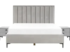 Sängyt<Beliani Makuuhuonesetti Sametti 3 Osaa Vaaleanharmaa 180 X 200 Cm Sezanne