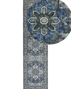 Cheap Beliani Matto Kangas Harmaa/Sininen 80 X 300 Cm Kottar