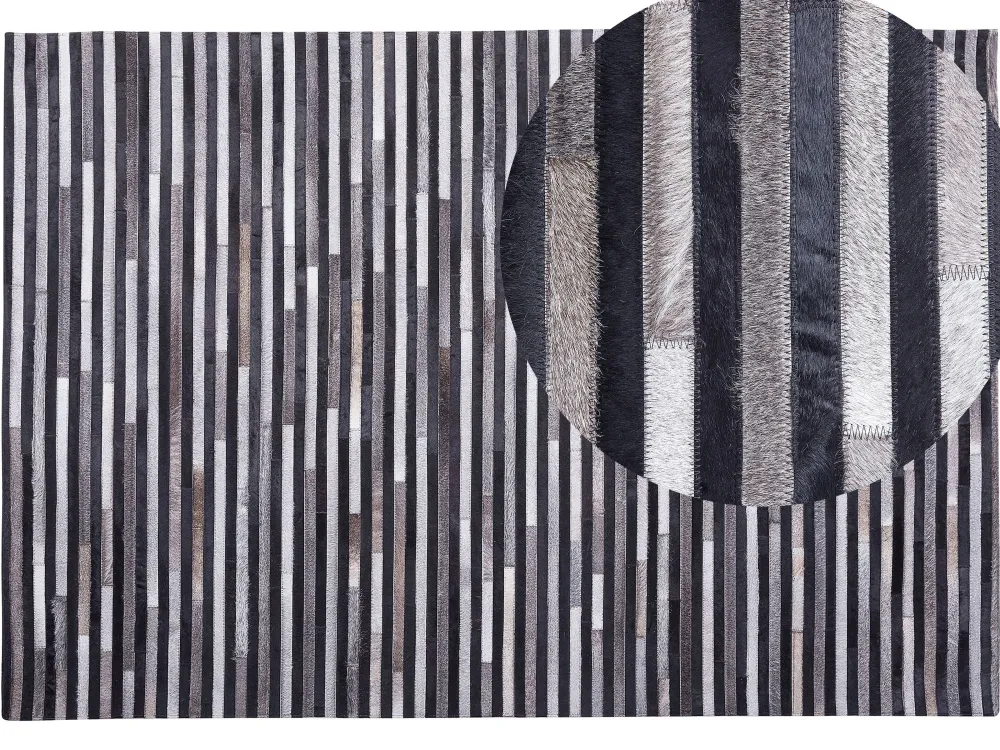 Store Beliani Matto Lehmannahka Musta/Harmaa 140 X 200 Cm Atalar