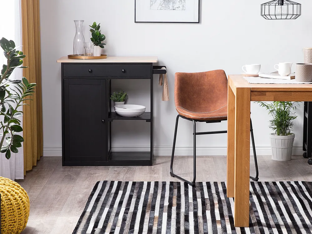 Store Beliani Matto Lehmannahka Musta/Harmaa 140 X 200 Cm Atalar