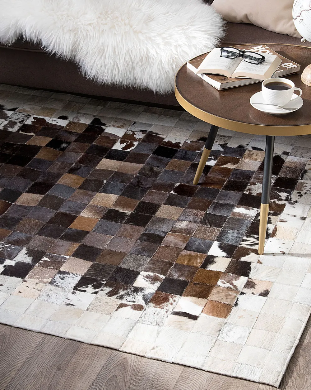 Store Beliani Matto Lehmannahka Ruskea/Beige 160 X 230 Cm Okculu