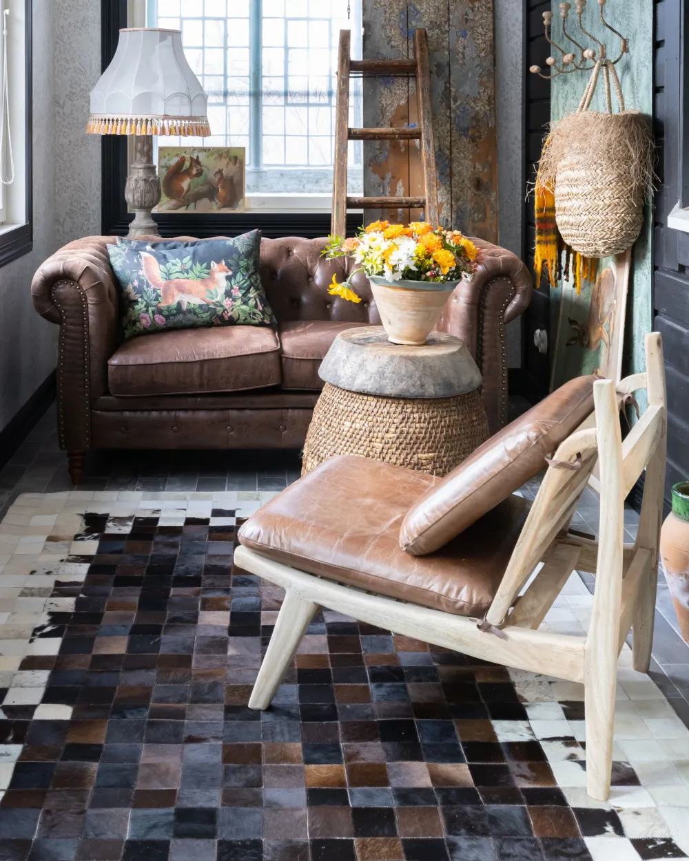 Store Beliani Matto Lehmannahka Ruskea/Beige 160 X 230 Cm Okculu