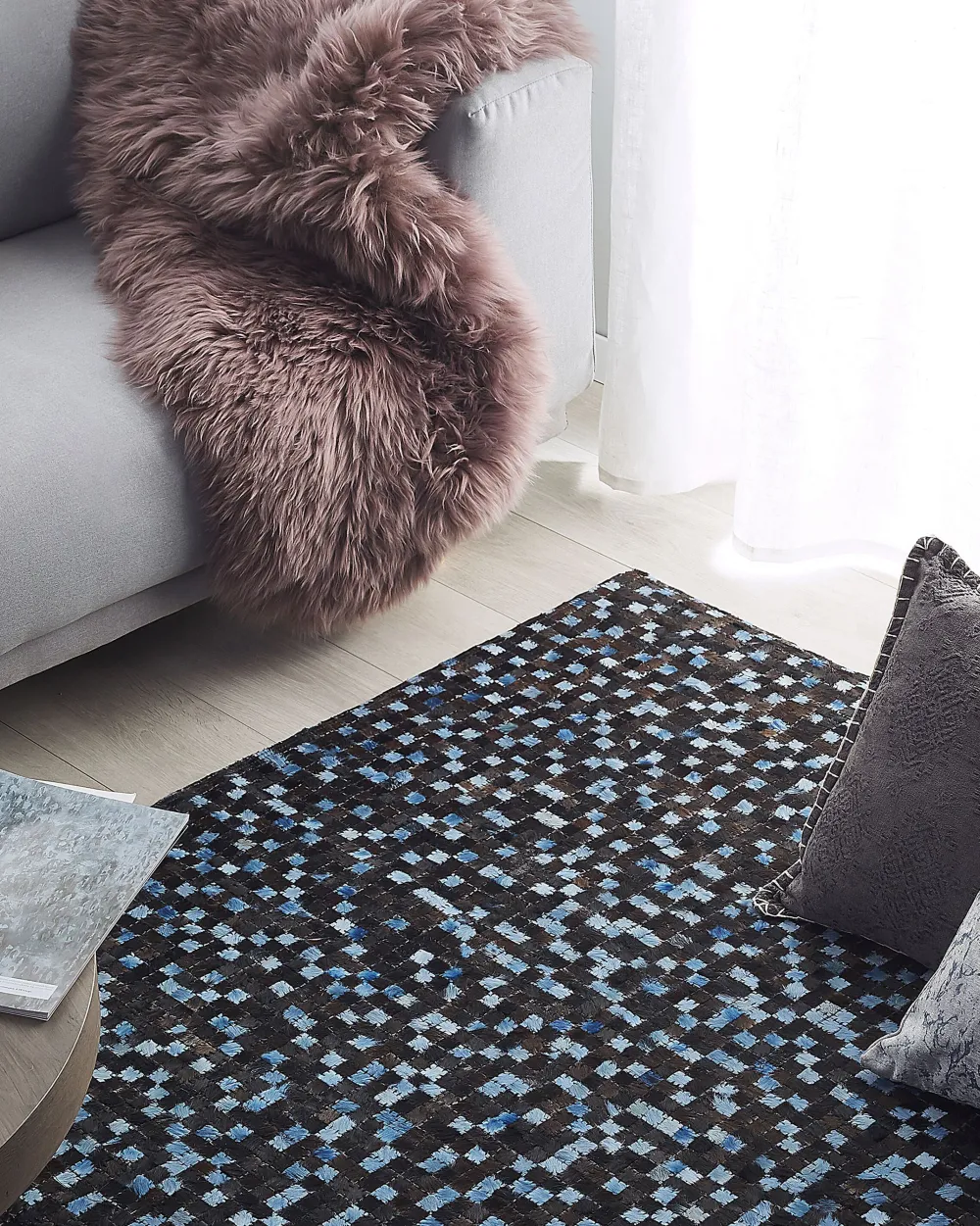 Matot<Beliani Matto Lehmannahka Ruskea/Sininen 160 X 230 Cm Ikisu