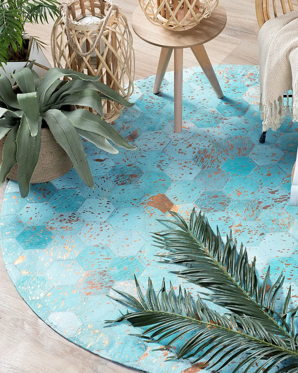 Matot<Beliani Matto Lehmannahka Turkoosi 140 Cm Zeytin