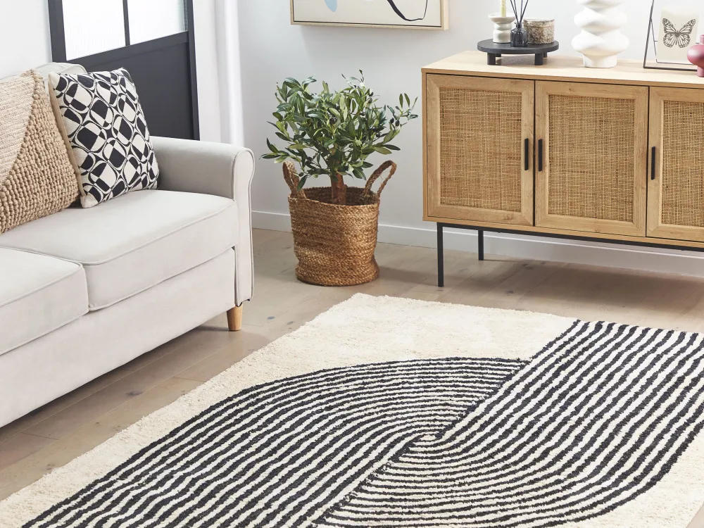 Matot<Beliani Matto Puuvilla Musta/Valkoinen 140 X 200 Cm Bareli