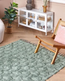 Matot<Beliani Matto Puuvilla Vihrea 160 X 230 Cm Kars
