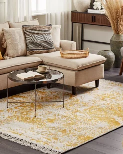 Sale Beliani Matto Viskoosi Keltainen/Beige 160 X 230 Cm Boyali