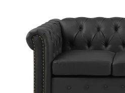 Cheap Beliani Musta 3-Istuttava Keinonahkasohva Chesterfield