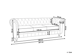 New Beliani Musta 3-Istuttava Samettisohva Chesterfield