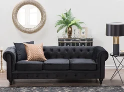 New Beliani Musta 3-Istuttava Samettisohva Chesterfield