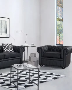 Nojatuolit<Beliani Musta Nahkaverhoiltu Nojatuoli Chesterfield