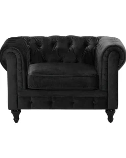 Nojatuolit<Beliani Musta Samettiverhoiltu Nojatuoli Chesterfield