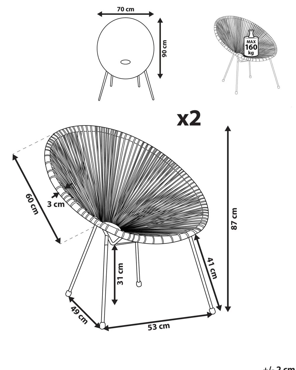 Fashion Beliani Narutuoli Polyrottinki Vaaleanharmaa 2 Kpl Acapulco Ii