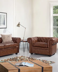 Outlet Beliani Nojatuoli Keinonahka Kullanruskea Chesterfield