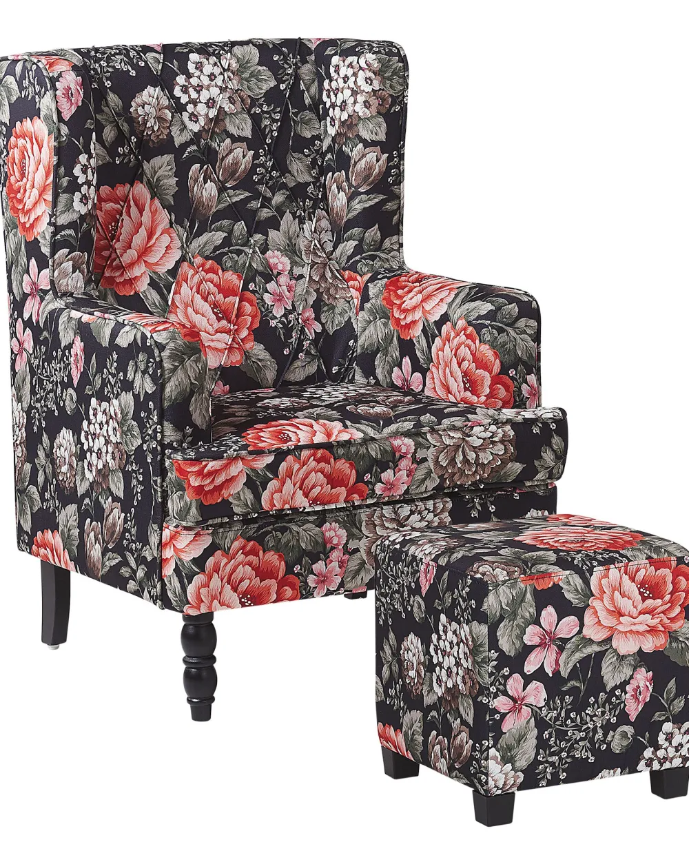 Nojatuolit<Beliani Nojatuoli Rahilla Kukkakuviollinen Musta Sandset