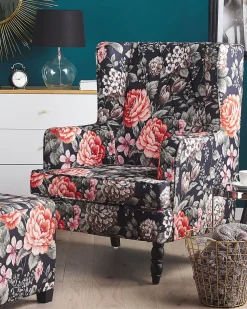 Nojatuolit<Beliani Nojatuoli Rahilla Kukkakuviollinen Musta Sandset