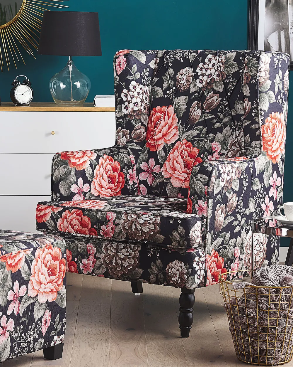 Nojatuolit<Beliani Nojatuoli Rahilla Kukkakuviollinen Musta Sandset