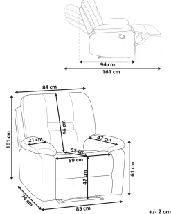 Online Beliani Nojatuoli Sametti Sahkosaadettava Tummanharmaa Bergen