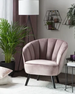 Nojatuolit<Beliani Nojatuoli Sametti Vaaleanpunainen Dala