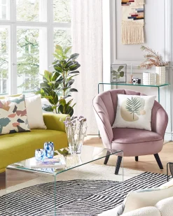 Nojatuolit<Beliani Nojatuoli Sametti Vaaleanpunainen Dala