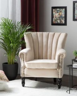 Nojatuolit<Beliani Nojatuoli Samettinen Beige Svedala