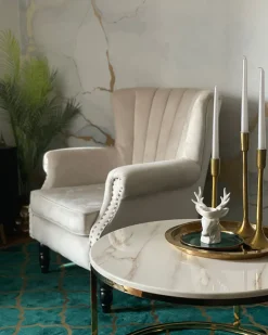 Nojatuolit<Beliani Nojatuoli Samettinen Beige Svedala