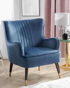 Nojatuolit<Beliani Nojatuoli Samettinen Sininen Varberg