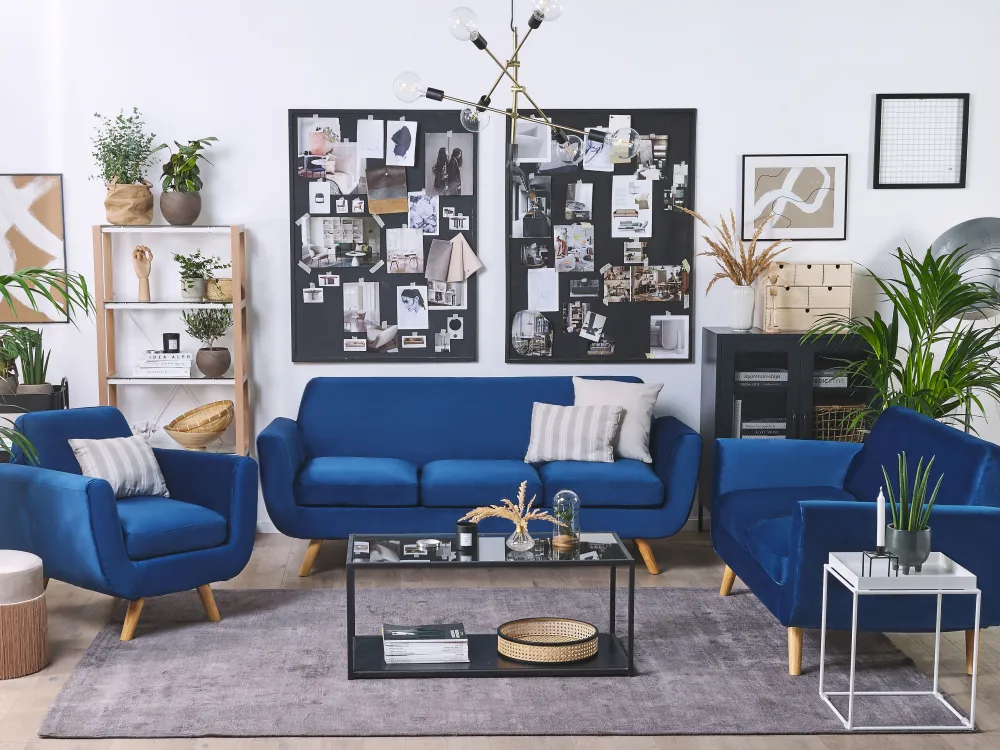 Store Beliani Paallinen 3-Istuttavaan Sohvaan Sininen Bernes