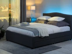 New Beliani Parisanky Kangas Säilytystila Led-Valot Tummanharmaa 180 X 200 Cm Montpellier