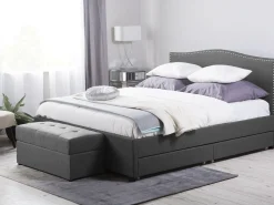 New Beliani Parisanky Kangas Säilytystila Led-Valot Tummanharmaa 180 X 200 Cm Montpellier