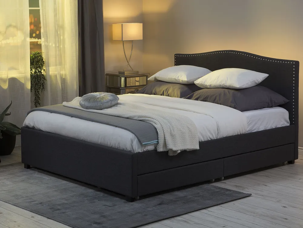 Sängyt<Beliani Parisanky Kangas Säilytystila Vaaleat Led-Valot Tummanharmaa 180 X 200 Cm Montpellier