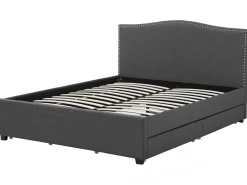 Sängyt<Beliani Parisanky Kangas Säilytystila Vaaleat Led-Valot Tummanharmaa 180 X 200 Cm Montpellier