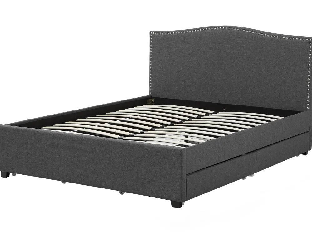 Sängyt<Beliani Parisanky Kangas Säilytystila Vaaleat Led-Valot Tummanharmaa 180 X 200 Cm Montpellier