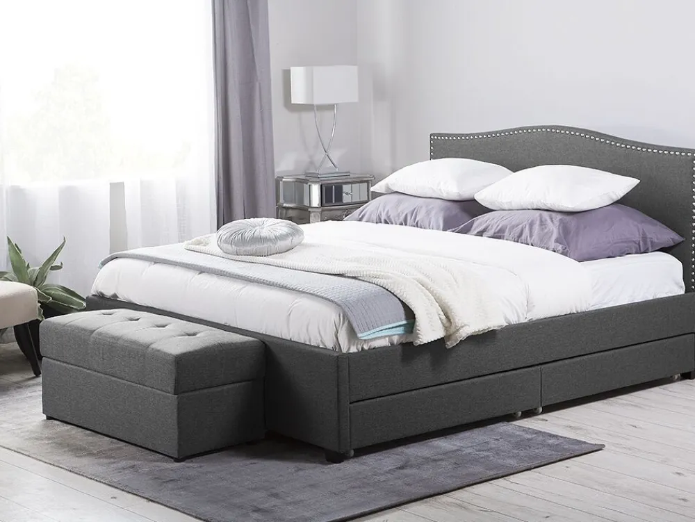 Sängyt<Beliani Parisanky Kangas Säilytystila Vaaleat Led-Valot Tummanharmaa 180 X 200 Cm Montpellier