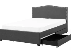 Sängyt<Beliani Parisanky Kangas Säilytystila Vaaleat Led-Valot Tummanharmaa 180 X 200 Cm Montpellier