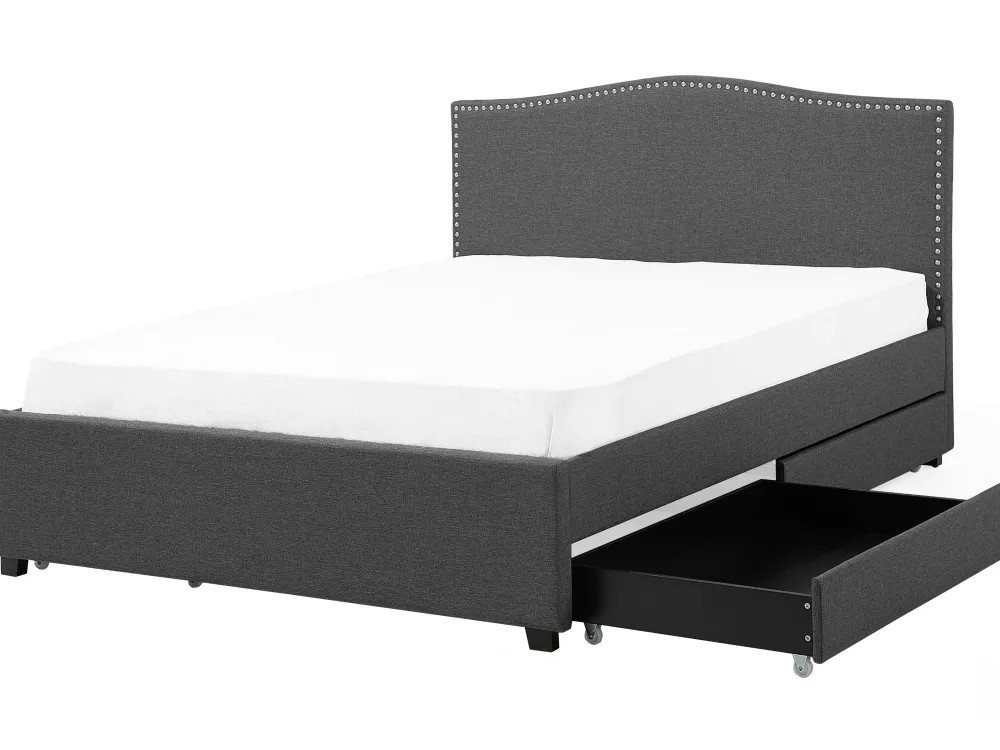 Sängyt<Beliani Parisanky Kangas Säilytystila Vaaleat Led-Valot Tummanharmaa 180 X 200 Cm Montpellier