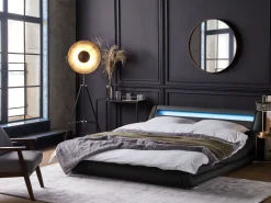 Outlet Beliani Parisanky Keinonahka Led-Valo Musta 180 X 200 Cm Avignon