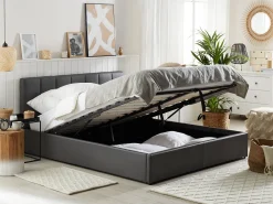 Sängyt<Beliani Parisanky Keinonahka Säilytystila Tummanharmaa 180 X 200 Cm Dreux