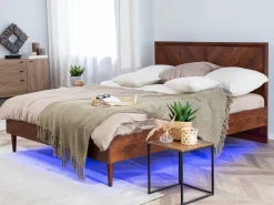 Sängyt<Beliani Parisanky Led-Valot Tumma Puu 160 X 200 Cm Mialet